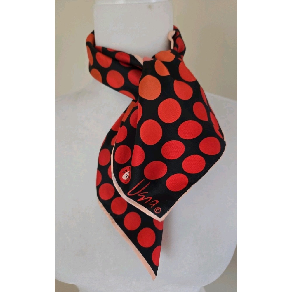 VTG Vera Ladybug Branded Polka Dotted Patterned Square Rolled Edges Scarf 22x22